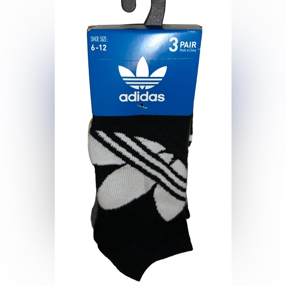 Adidas No Show Socks 3 Pair Men 6-12 Black Gray White Mixed Logo NEW $16 Trefoil - Picture 1 of 10
